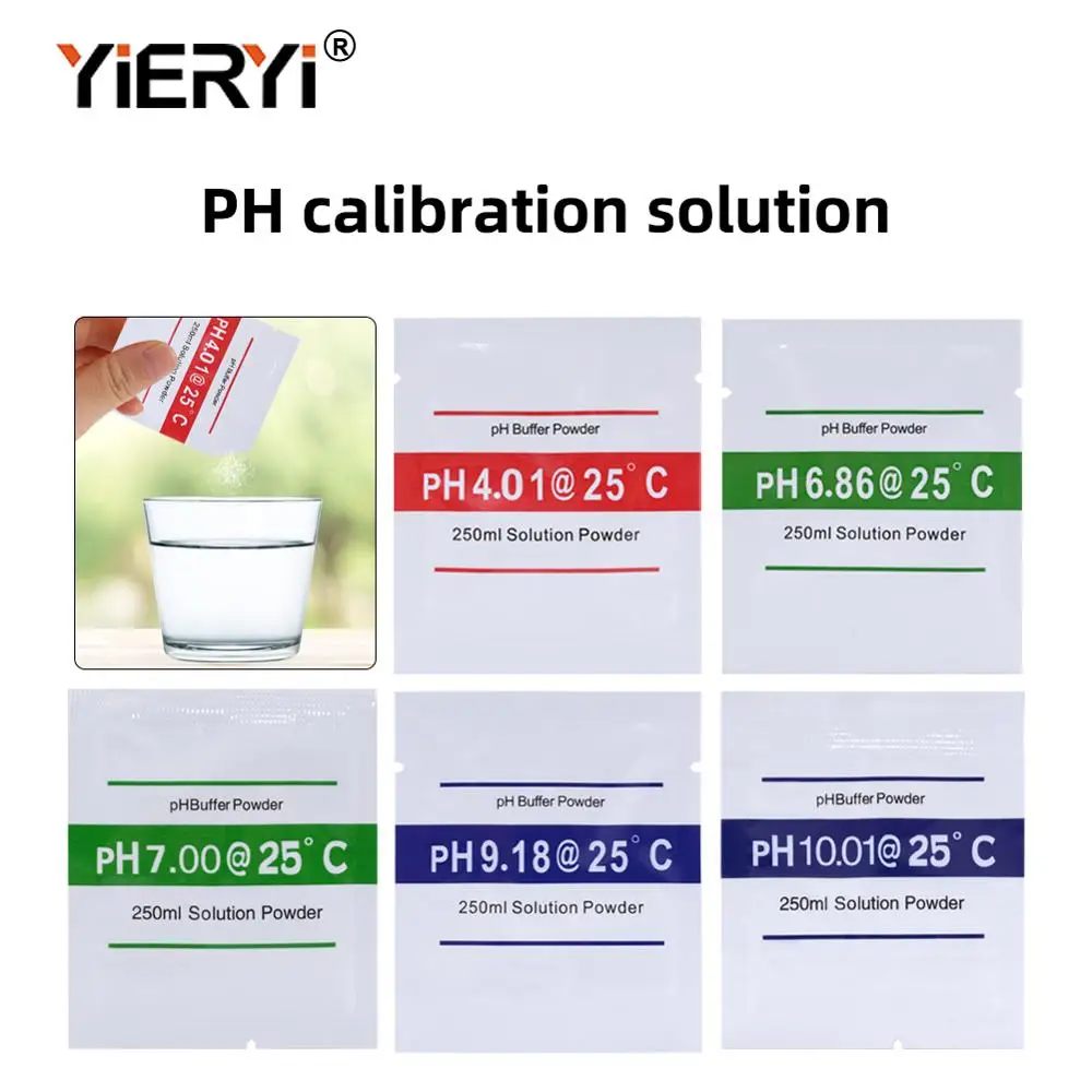 5pcs/set PH Test Meter Measure Calibration Solution PH er Powder 4.01/6.86/7.0/10.01/9.18 Calibration Point