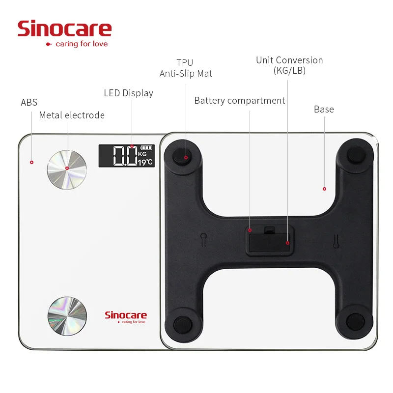 Sinocare Bluetooth scales medical-devices body fat scale LED Display Muscle Mass BMI |
