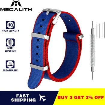 

MEGALITH Fashion Blue NATO Strap 20mm 22mm Premium Ballistic Nylon Watch Band Nato Style with Stainless Steel suit for all watch