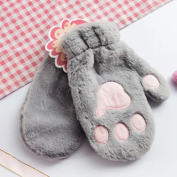 

Lovely Cartoon plush Gloves Women exposed Full Fingers Glove Winter Thick paw Ladies Glove for Girls Hand Warmer Gluves Adult