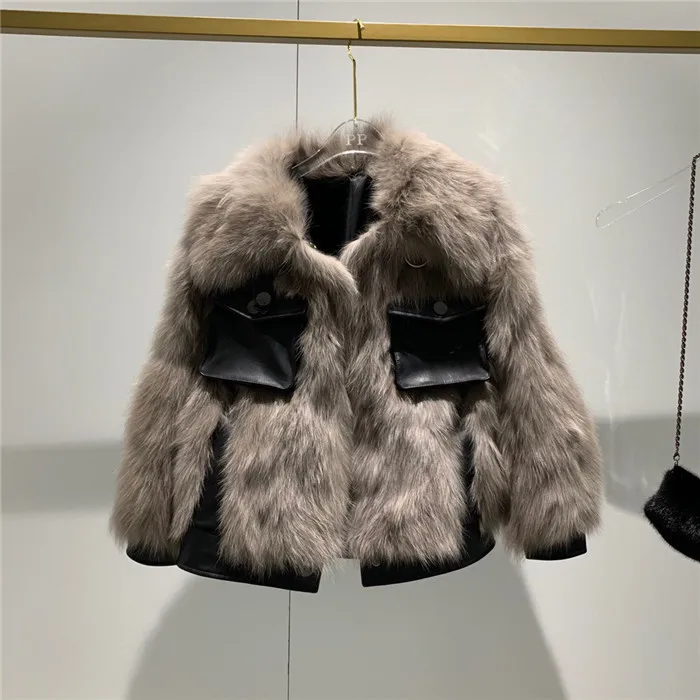 khaki Mateau hiver femme, зимняя Женская Толстая теплая куртка из натурального Лисьего меха, овчина, с карманом, натуральная Шуба для женщин - Цвет: khaki