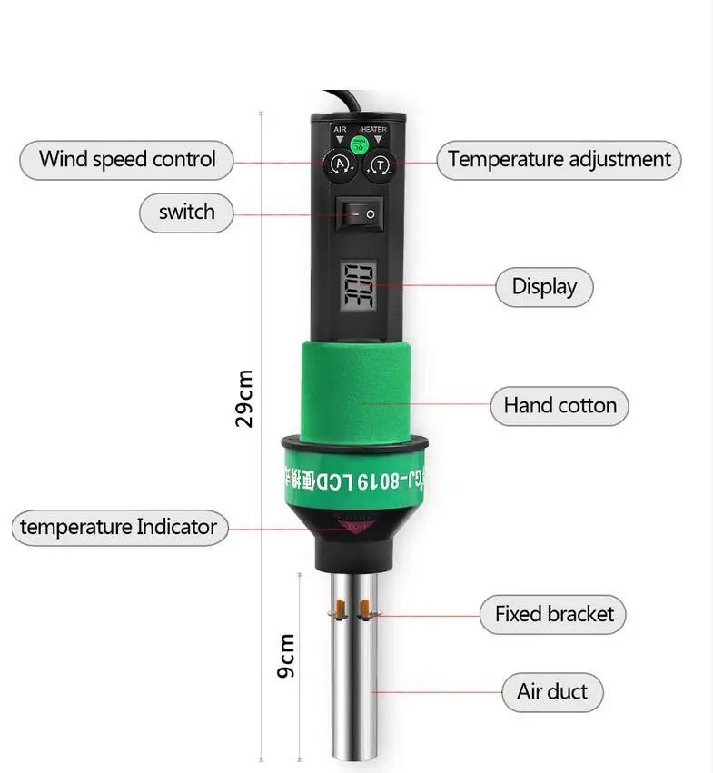 Новинка, паяльник, фена горячего воздуха, станция горячего воздуха, строительный промышленный фен 8019LCD 450~ 700 Вт 220 В/110 В с четырьмя насадками