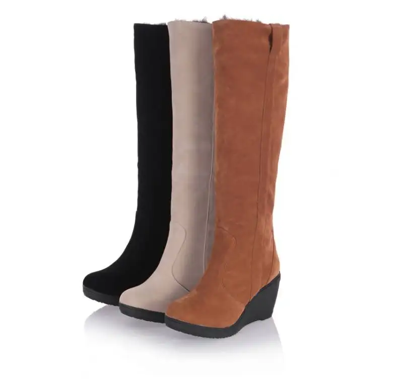 Ceny 2018 nowe kliny wysokie buty damskie buty ocieplane czarne 3 sposoby nosić zamszowe kozaki damskie śniegowe L141