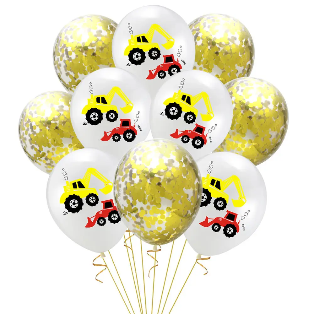 

10pcs/lot Construction Vehicle Cars Balloons Excavator Confetti Ballons Happy Birthday Party Decor Engineering Car Air Balls