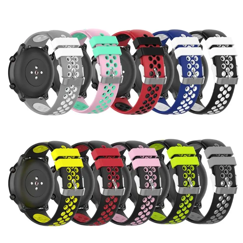 Универсальный Двухцветный силиконовый ремешок 22 мм для часов samsung Galaxy Watch 46 мм gear S3/R380 Amazfit Stratos/Pace GTR 47 мм