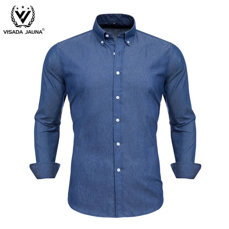 Navy25 VISADA JUANA Fashion Print Casual Men Long Sleeve Shirt Stitching Fashion Pocket Design Fabric Soft Comfortable Male Dress Slim - Цвет: Navy25