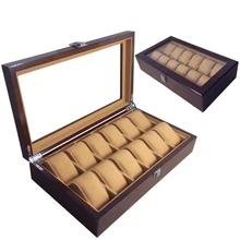 12 Сетка элегантный прочный темно-красный деревянный дисплей коробка Роскошные винтажные часы чехол держатель для хранения ювелирных изделий Органайзер