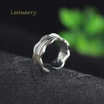 

Leouerry 925 Sterling Silver Vintage Wavy Open Rings Creative Handmade Thai Silver Woman Men Fine Jewelry Rings