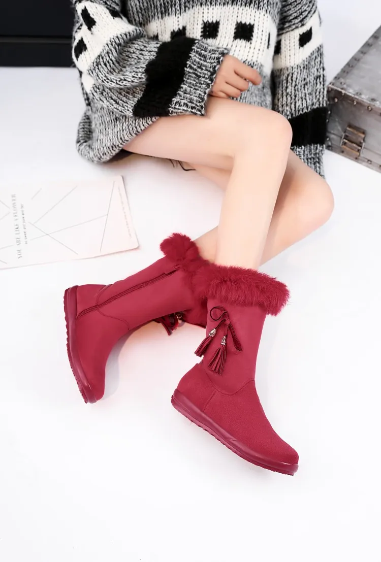 NASBAVI/Новинка года; популярные женские ботинки; сезон осень-зима; женские модные зимние ботинки с натуральным кроличьим мехом; замшевые сапоги