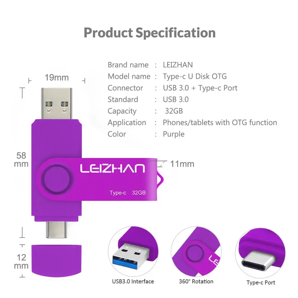 LEIZHAN OTG USB флэш-накопитель для huawei P30, samsung S10 S9 S8 USB 3,0 type-c флеш-накопитель USB C карта памяти 256 ГБ 128 ГБ