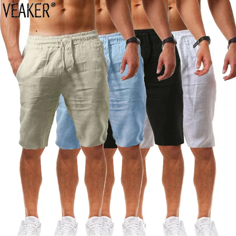 

2023 New Men's Cotton Linen Shorts sets Summer Casual Breathable Solid Color Short Trousers Fitness Streetwear Shorts