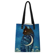 Ручная Сумка-тоут из искусственной кожи на заказ, женская сумка-тоут с изображением кошки голубой луны, женская сумка-тоут с ручкой для хранения