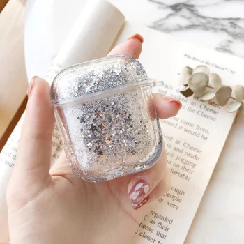 

Colorful Glitter Dynamic Liquid Sequin Case for Apple Airpods 1/2 Transparent Crystal Clear Protection Earphone Cover with Chain