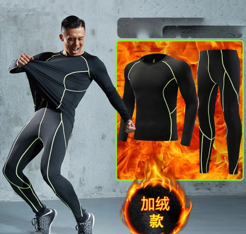 fleece warm Compression INNER SUIT Underwear Set Tops & Pants Sweat Dry b3