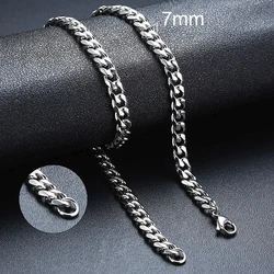 Vnox Unisex Vintage Gold Cuban Chain Necklace - Punk Stainless Steel Curb Link Choker - 60cm 24inch (7mm Silver Cuban)