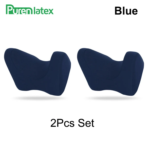 PurenLatex пены памяти подголовник автомобиля шеи шейный Подушечка Для позвонков авто защита головы самолет путешествия полета подушка - Цвет: Blue X 2Pcs