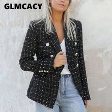 Женские винтажные твидовые блейзеры в горошек, спортивное пальто, Офисная Женская рабочая верхняя одежда, повседневная одежда Casaco Femme, Повседневная Уличная одежда