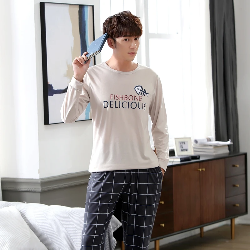 High Quality Long Sleeve Homewear Cotton Pajama Sets for Men 2018 Autumn Winter Casual Striped O-neck Pyjama Male Lounge Clothes High Quality Long Sleeve Homewear Cotton Pajama Sets for Men 2018 Autumn Winter Casual Striped O-neck Pyjama Male Lounge Clothes