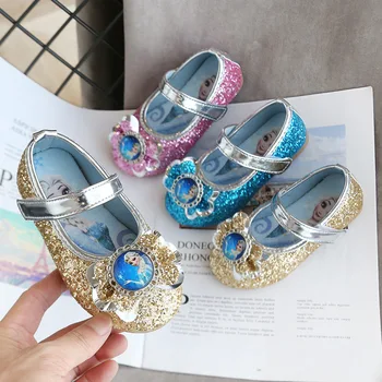 

Girls Wedding Shoes Glitter New Brand Flat Heels Children Elsa Princess Sandals Dance Kids Fashion Party Shoes with Bow