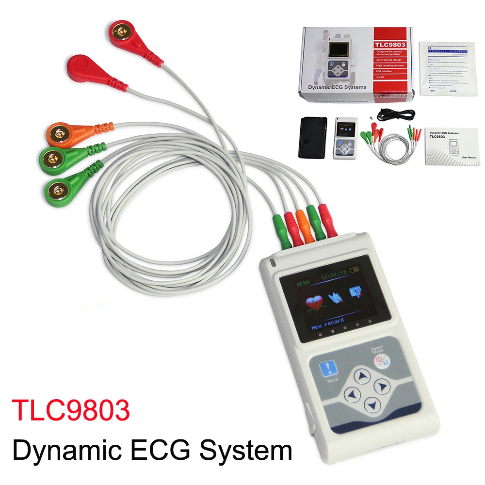  TLC9803 Dynamic ECG Machine Portable 3 Lead Electrocardiograph Handheld EKG Monitor 24 hour HR Anal