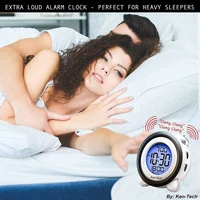 Digital Alarm Clock Time Date Display Twin Bell Very Loud for Heavy Sleepers Dual Alarm Blue Backlight for Teens 2