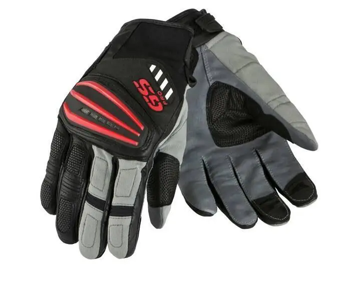 Черные красные перчатки для мотокросса для Мотоцикла BMW, мужские кожаные перчатки для скутера - Цвет: Red