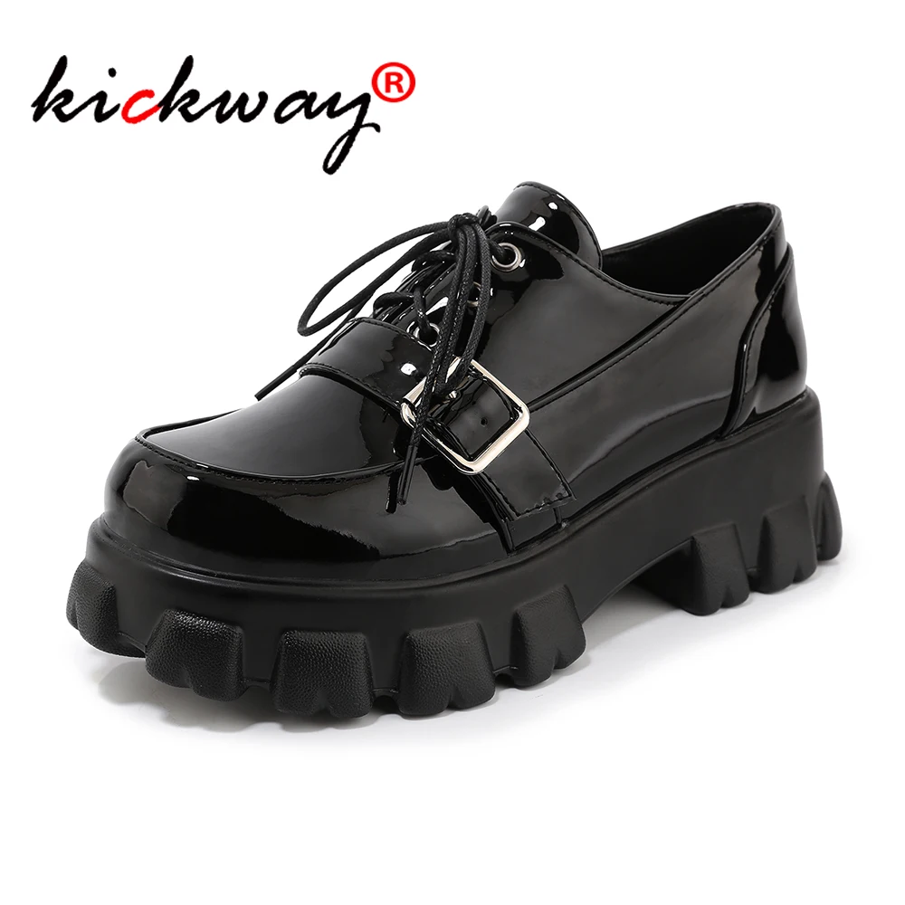 Details about   Womens Patent Leather Slip On Creepers Shoes Platform Flats Buckle Casual Loafes 