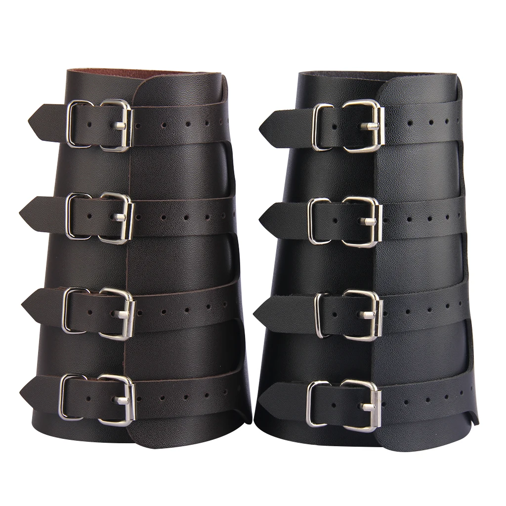 Prettyia Unisex Faux Leather Gauntlet Wristband Wide Bracer Arm Armor Cuff