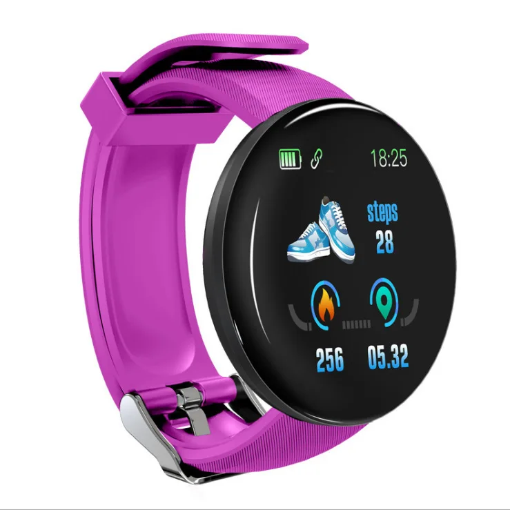 Дропшиппинг D18 цветной экран Смарт часы сердечный ритм кровяное давление водонепроницаемый счетчик шагов спортивные умные часы - Цвет: Фиолетовый