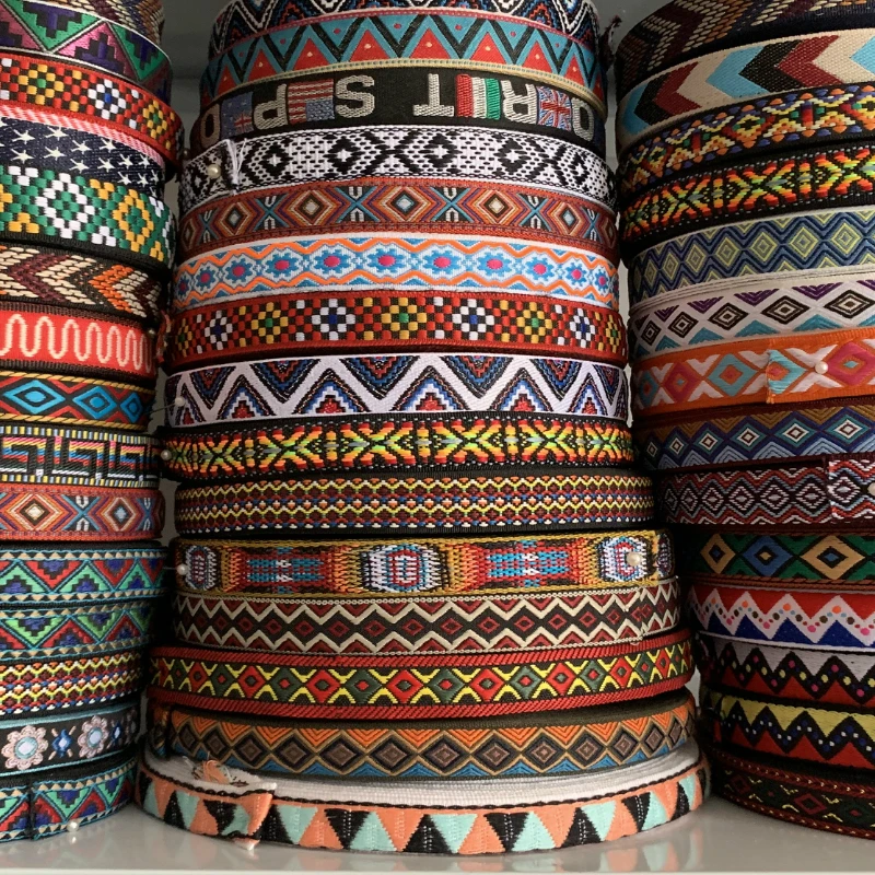 0.75 Inch 20MM Colorful Geometric Single Face Jacquard Embroidered Ribbons DIY Apparel Wrapping Trim Sewing Accessories 5 Yards
