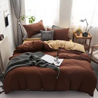 4Pcs Skin Friendly and Brushed Duvet Cover Set, Solid Brown Purple Quilt Cover with Sheet Pillowcases, Luxury Hotel Bedding Set 1