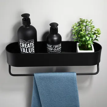 

30-50cm Black Bathroom Shelf Rack Holder Kitchen Wall Shelves Basket Storage Rack Towel Bar Bathroom Accessories Aluminum