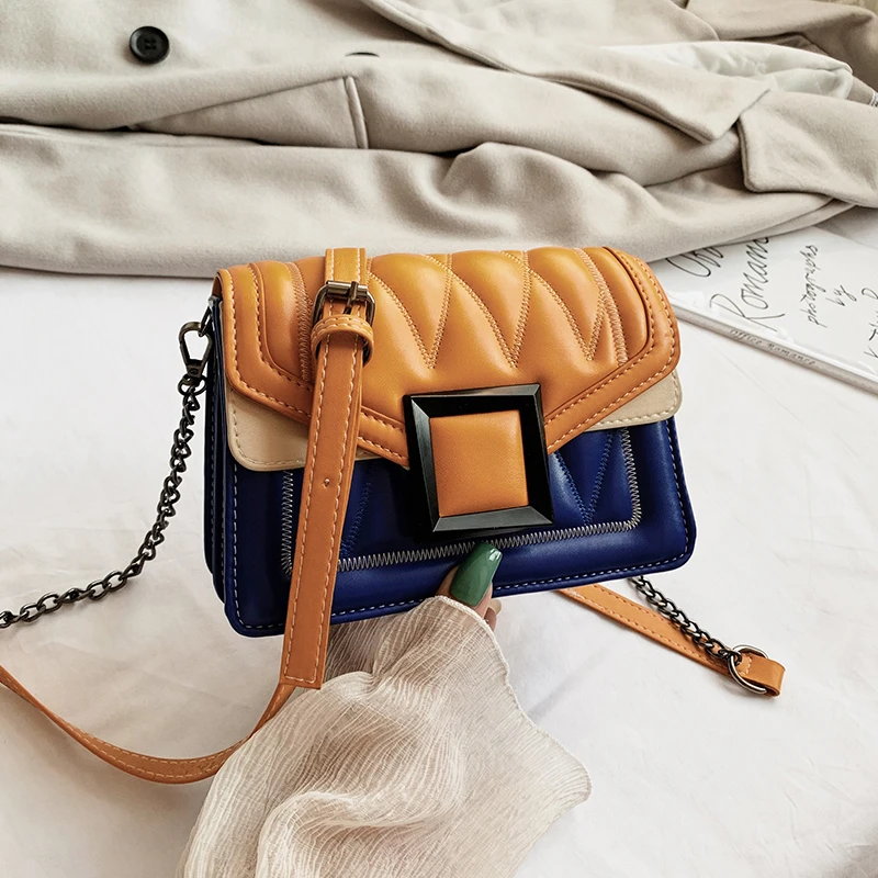 Контрастный цвет PU кожаная сумка через плечо женская маленькая цепочка маленькая дамская сумочка женские Сумки Дизайнерская вечерняя сумка