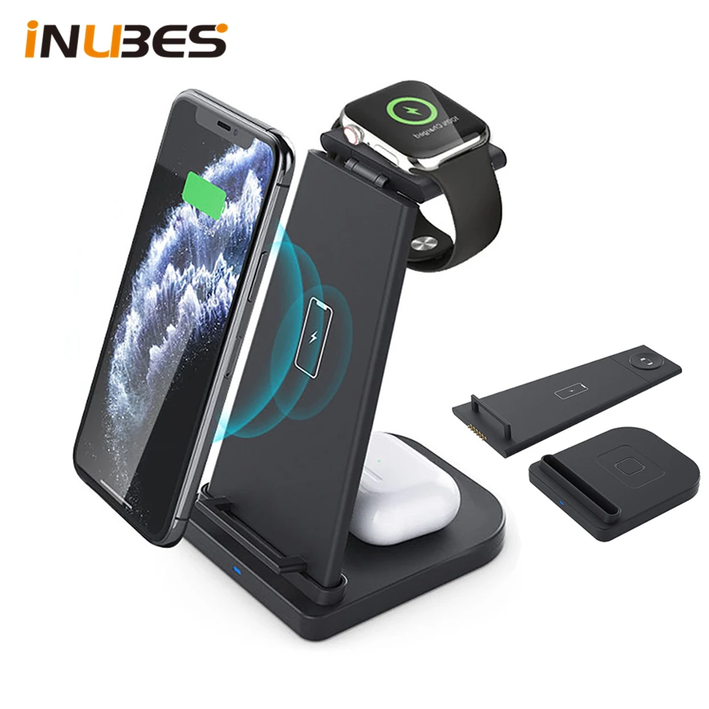 Foldable 15W 3 in 1 Fast Wireless Charger For iPhone 12 Wireless Charging Dock Station For AirPods Apple Watch 6 Charger Stand