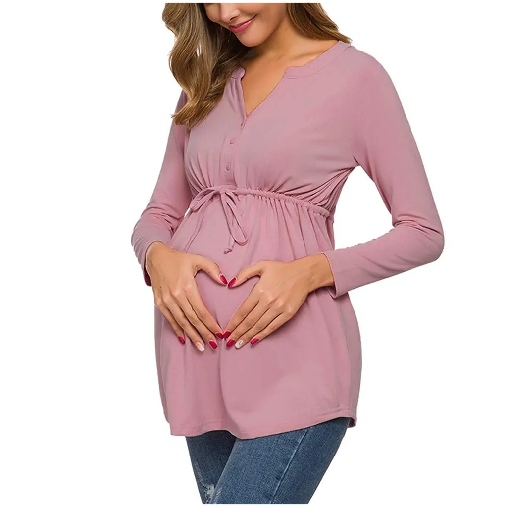 Модная женская одежда для беременных; однотонная блузка для грудного вскармливания; топ для кормления; футболка с длинными рукавами; топы для беременных;# guahao