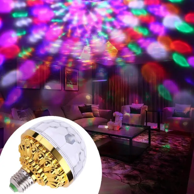 Led RGB Mini Rotating Crystal Magic Ball Stage Light Stage Light Bulb E27 Lamp Disco Ball Projector KTV Bar Xmas Party Projector