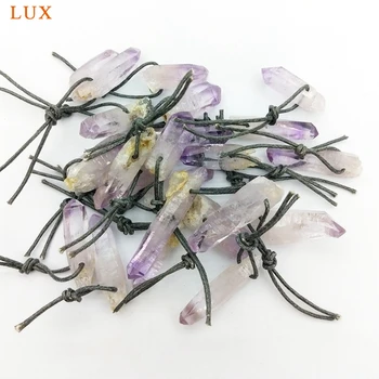 

natural Hexagon prism Amethysts Pendant gems Stone Crystal pillar charm for necklace DIY JEWLERY making