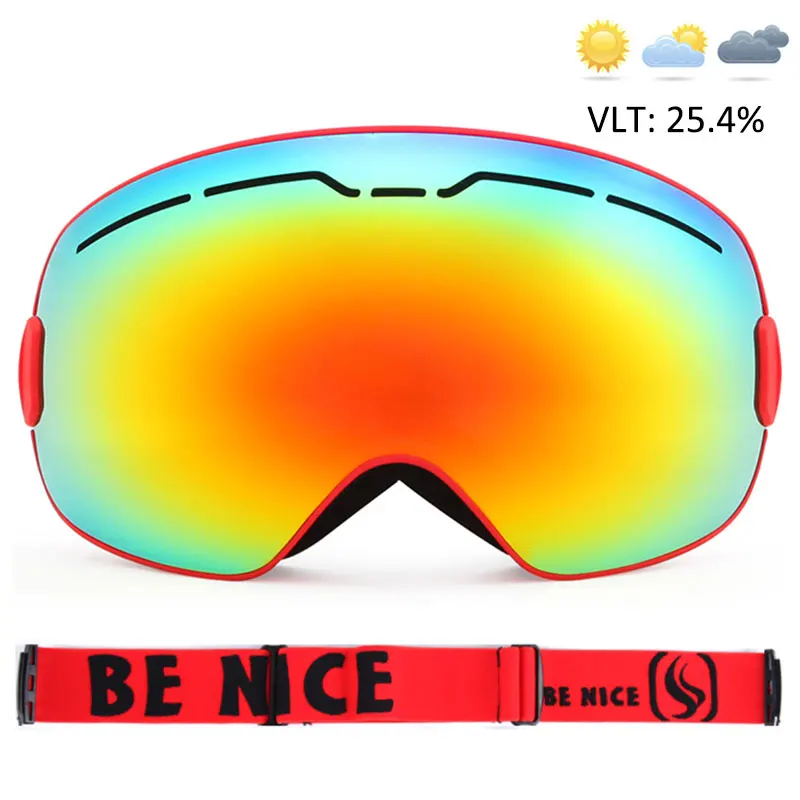 Лыжные очки, двухслойные, защита UV400, противотуманные, большие, лыжные маски, очки, лыжные, зимние, мужские, женские, сноуборд, очки - Цвет: Red