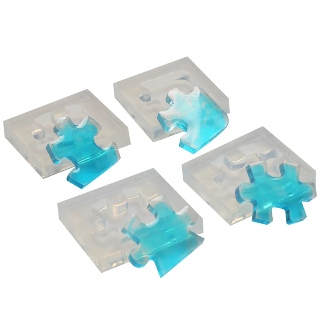 4pcs/set Puzzle Piece Gemstone Crystal Molder Epoxy Mold DIY Pendant Making Tools Silicone Mould handmade epoxy resin molds#p3 | Дом и сад