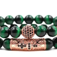 8 мм 2 шт./компл. xgr21 эластичные отрегулировать природа зеленый Тайгерай бисера micro pave cz Циркон кубического циркония Медь браслеты браслет