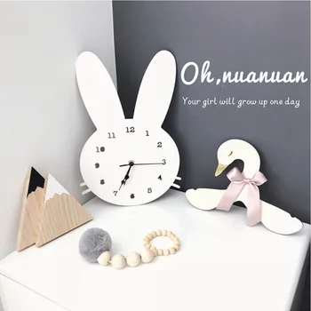 

Ins Nordic Lovely Rabbit Wall Clock Creative Cute Cartoon Silent Clock Children's Room Home Wall Decoration DIY Gift Ornaments