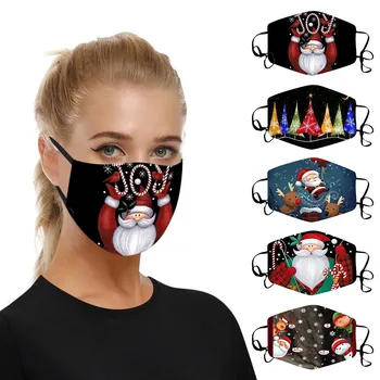 

5PCS Adult Safety Face Masks Christmas Print Black Masks mascarilla cara Reusable Mouth Masks Face Cover mascarilla Face-mask