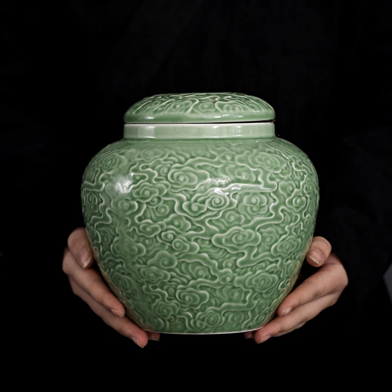 

Креативный керамический контейнер для чая с эффектом благоприятного облака, китайский современный большой герметичный влагостойкий контейнер для хранения чайных листьев с крышкой