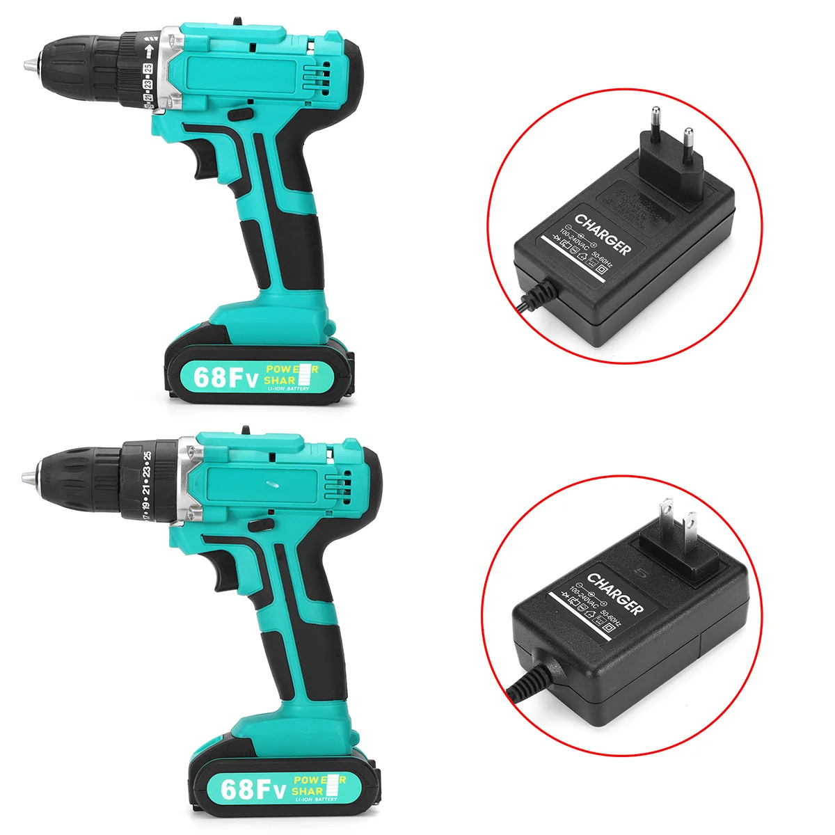 

21V 7500mAh Cordless Electric Drill Screwdriver 25+3 Torque Impact Drills 2-Speed Tools Power Driver Li-ion Battery + LED lights