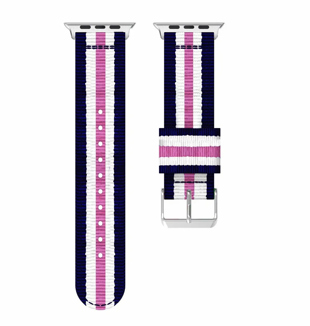 Нейлоновый разноцветный ремешок для часов apple watch band 4 44 мм 40 мм тканый полосатый спортивный ремешок для iWatch series 3 2 1 42/38 мм - Цвет ремешка: Striped pink