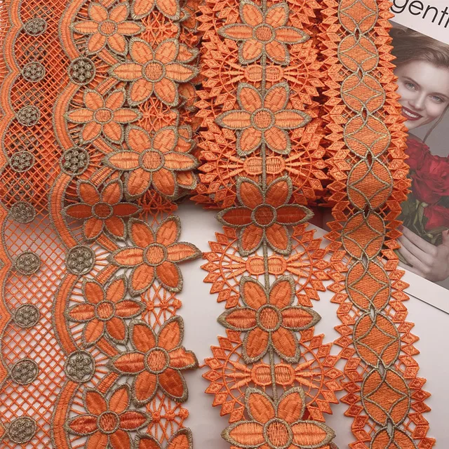 16colors in stock  Wholesale new Polyester Venise Lace suit african lace for wedding DIY crafted orange