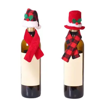 

Cute Christmas Hat Scarf Red Wine Bottle Cover Bags Dinner Table Xmas Decor