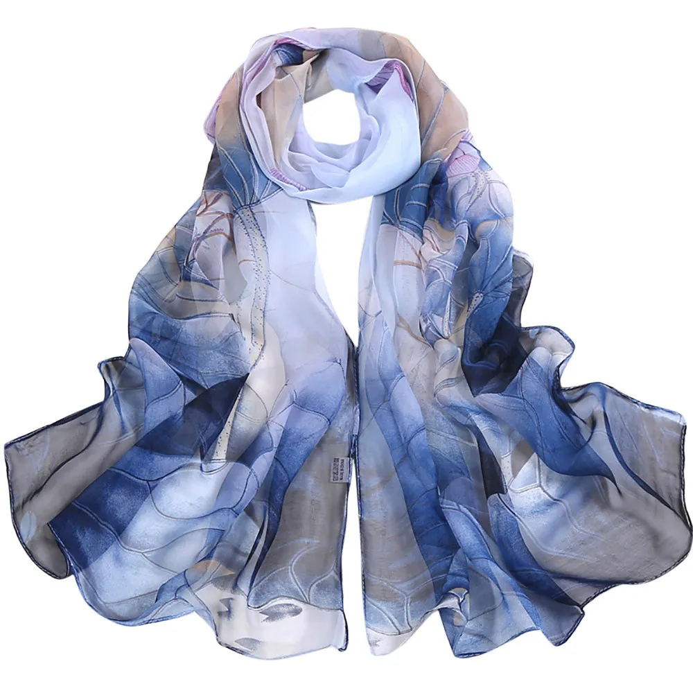 Зимний женский модный длинный мягкий шарф с принтом лотоса, шарф для женщин, шаль, шарфы, шифоновые шарфы для женщин#9 - Цвет: Blue