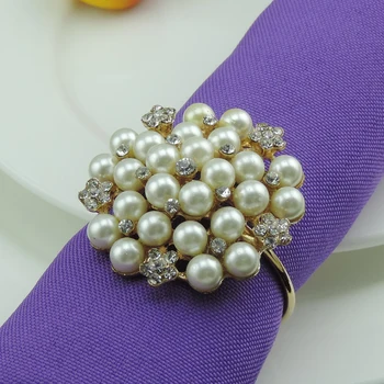 

flower shape gold Napkin Rings White Pearls Napkin Buckle for Hotel Wedding Banquet Table Decoration Accessories napkins rings