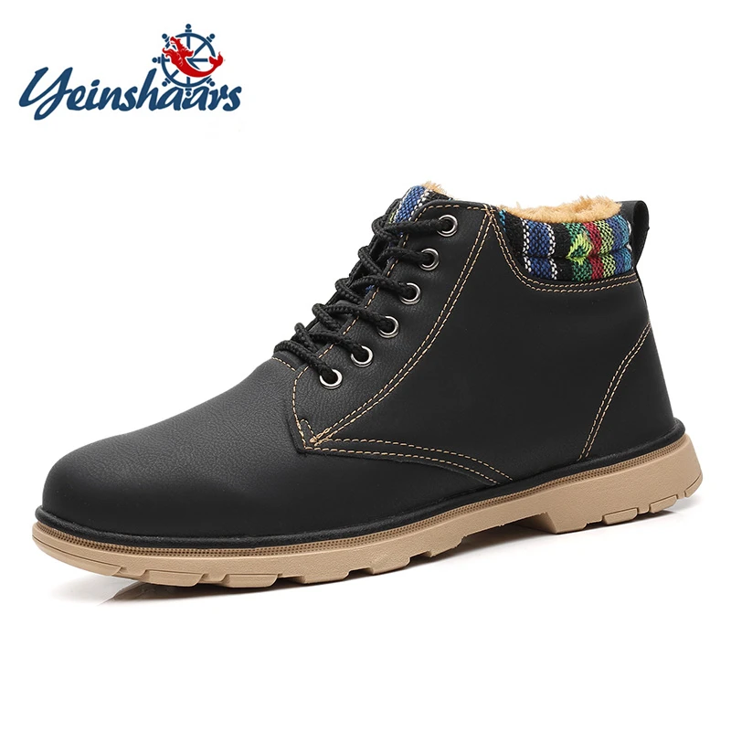 YEINSHAARS Men Boots Winter Shoes Men Waterproof Snow Boots With Warm Plush Winter Footwear Male Casual Boots Sneakers Big Size
